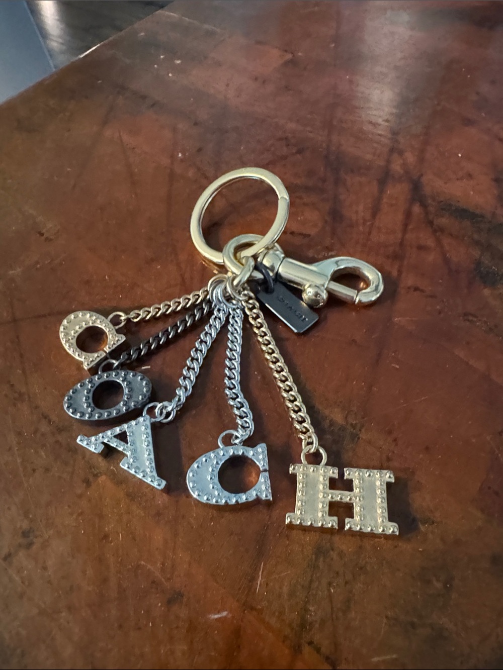 Coach Gold and Silver Letter Charm Keyring